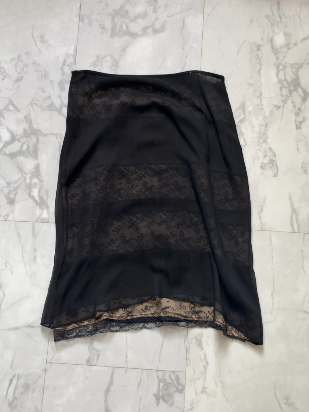 Gucci vintage Black Lace-Trim Slip Skirt - Women's Layered Sheer Skirt